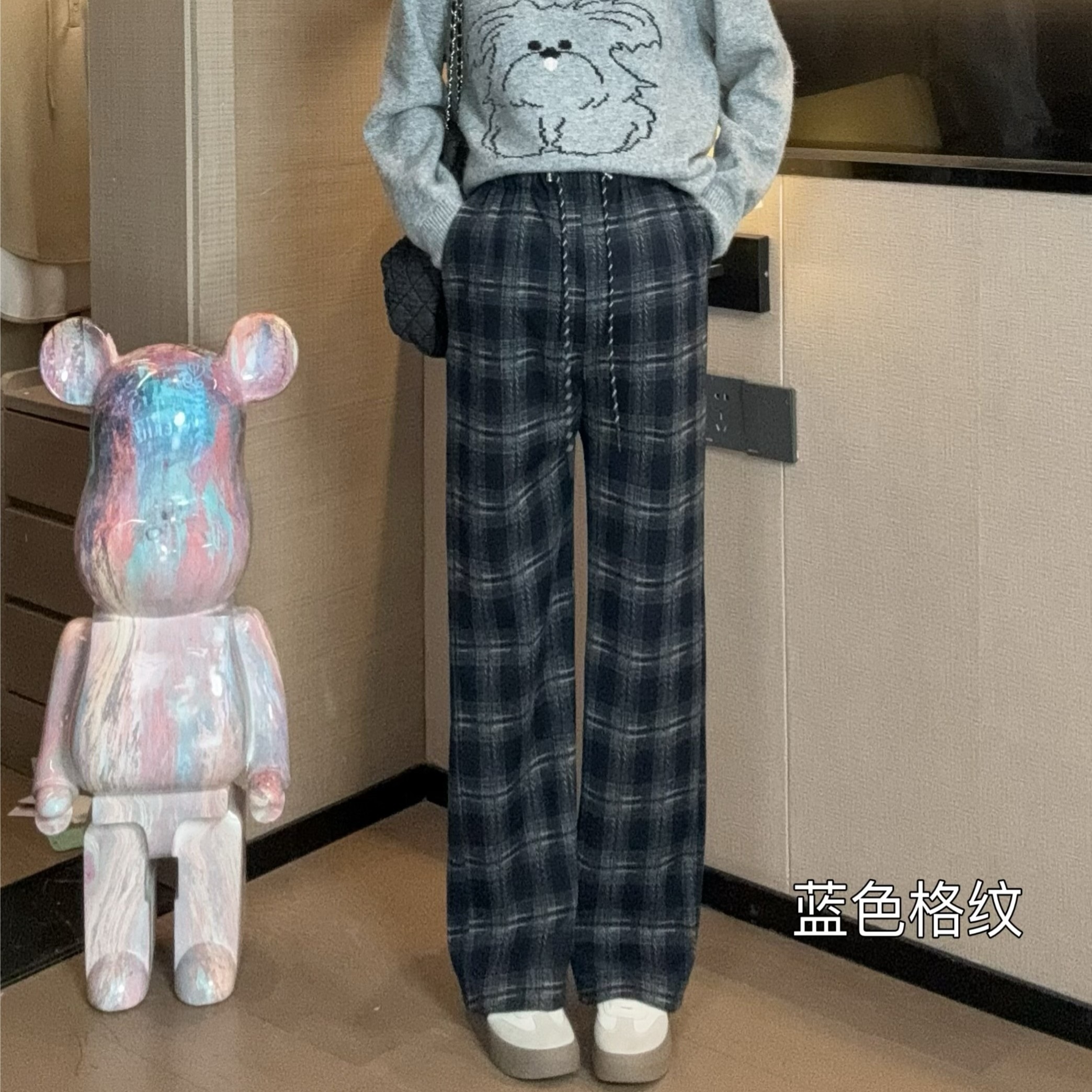 孕妇冬款加绒格子阔腿裤 57725