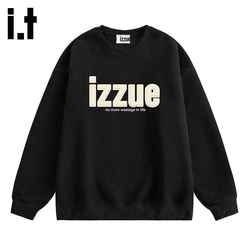 it.izzue圆领套头卫衣潮男经典印花秋冬保暖宽松落肩款情侣打底衫