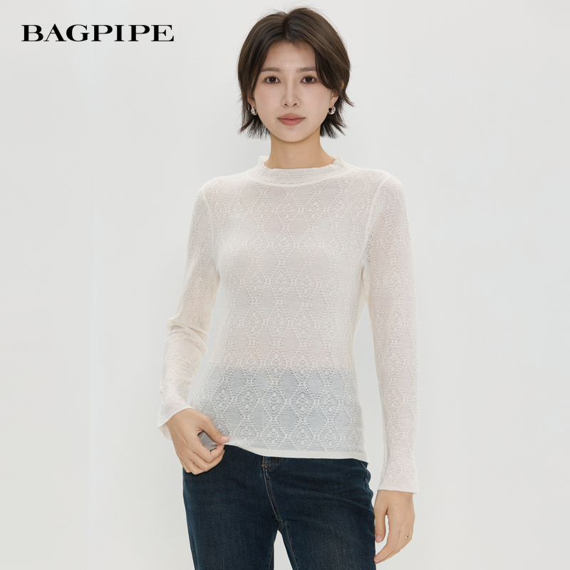 风笛2025冬季新款羊毛正肩小高领修身显瘦针织衫打底衫上衣女秋冬