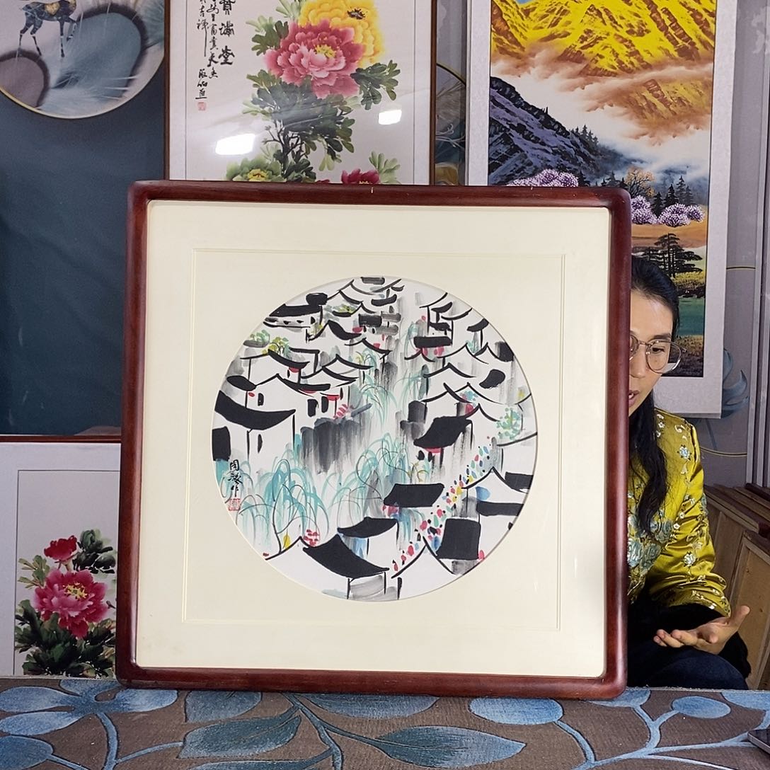 国画手写手绘国画作品带框包邮62✖️62