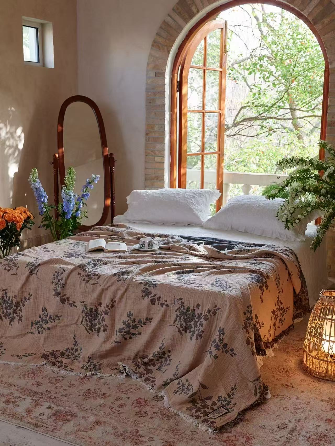 M【新枝伴梦-】200*230cm精梳棉四季通用大床盖亲肤透气可机洗