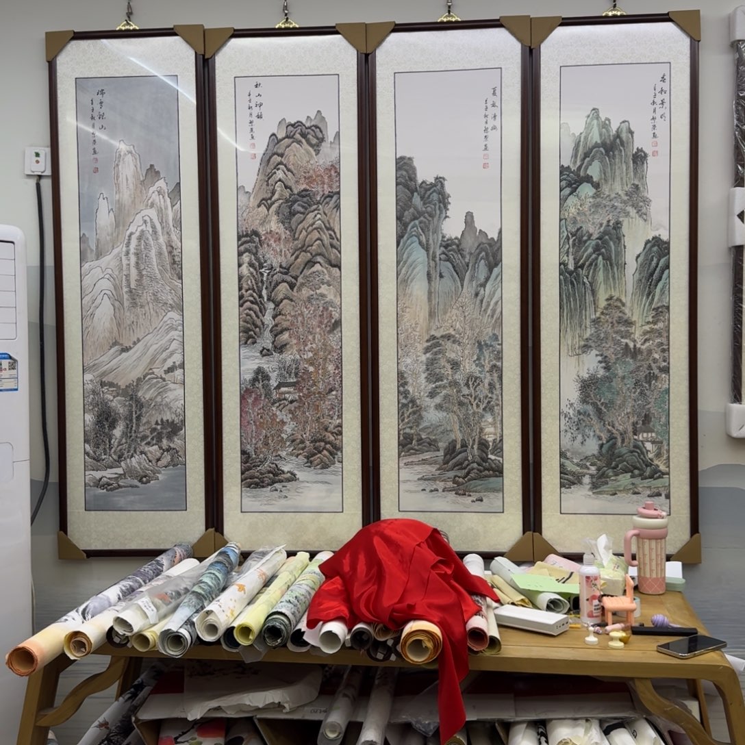 国画春夏秋冬四条屏约164×196