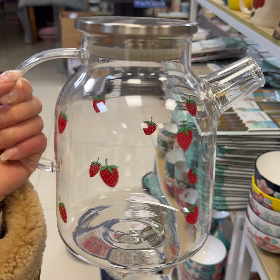 陶瓷清仓高硼硅玻璃草莓壶1只.1000毫升