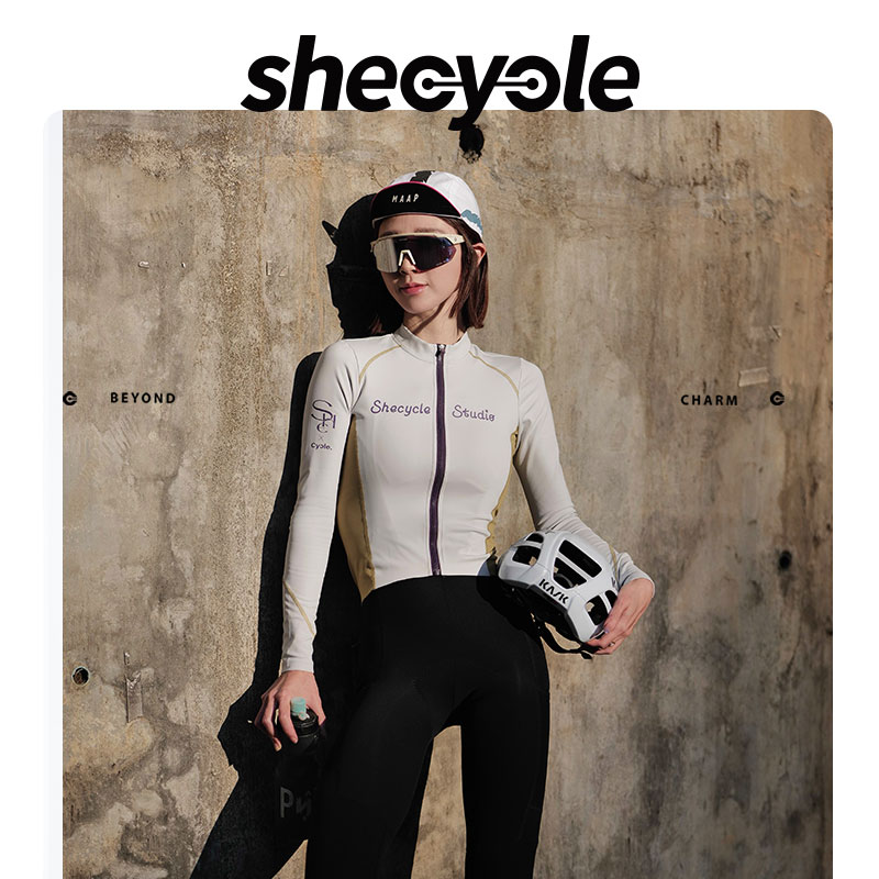 抓绒骑行服户外紧身冬季【小暖阳】秋冬长袖女款撞色浅色shecycle