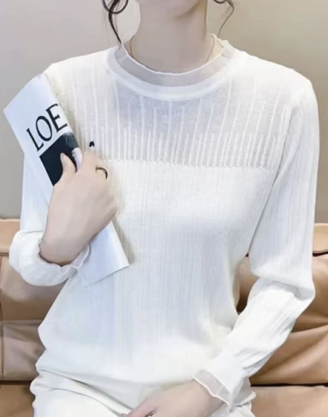 【钢琴打底】长袖网红时尚百搭纯色花边领早秋上衣