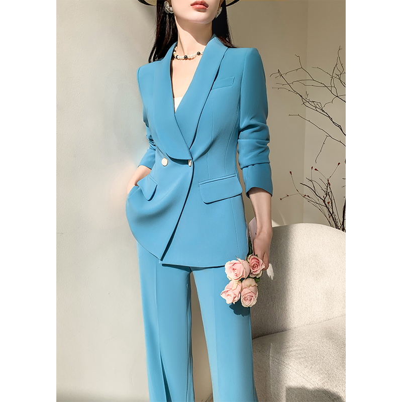 高级感湖蓝色西装套装女2025新款气场强大秋冬女士职业西服女装