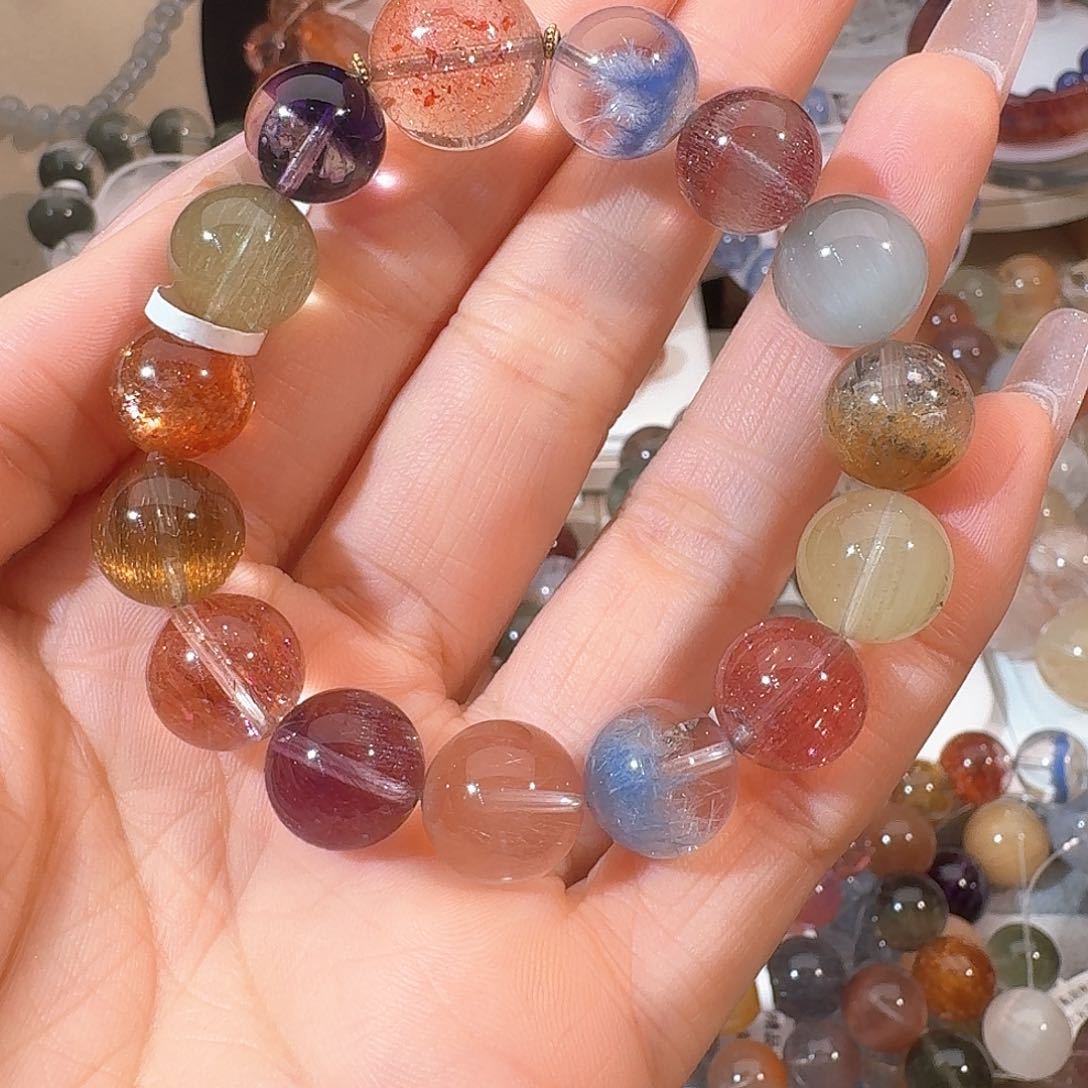 水晶手链未镶嵌圆*?天然巴西多宝水晶定制