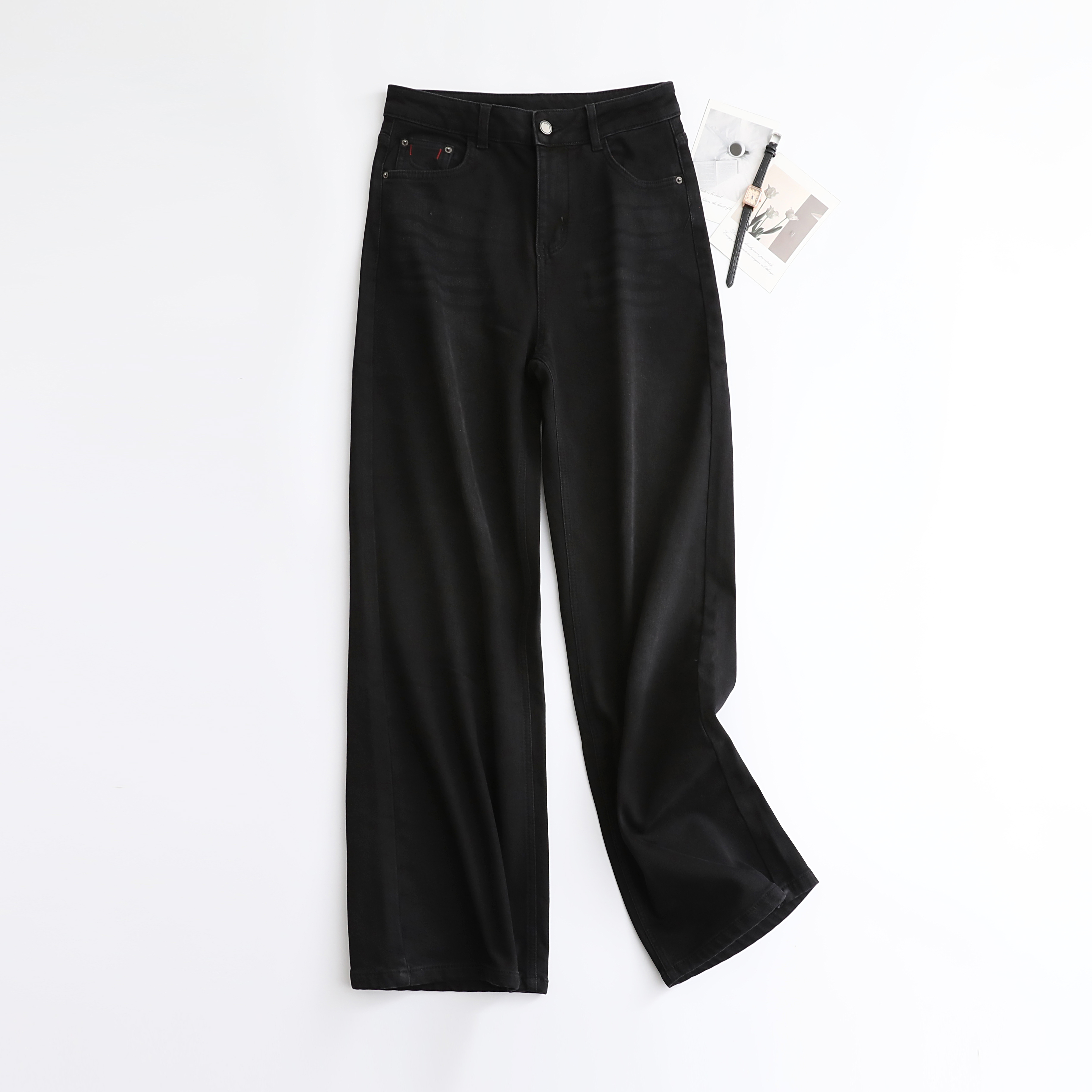 秋冬新款加绒加厚阔腿裤水洗牛仔INS风高腰显瘦长裤直筒裤加大码