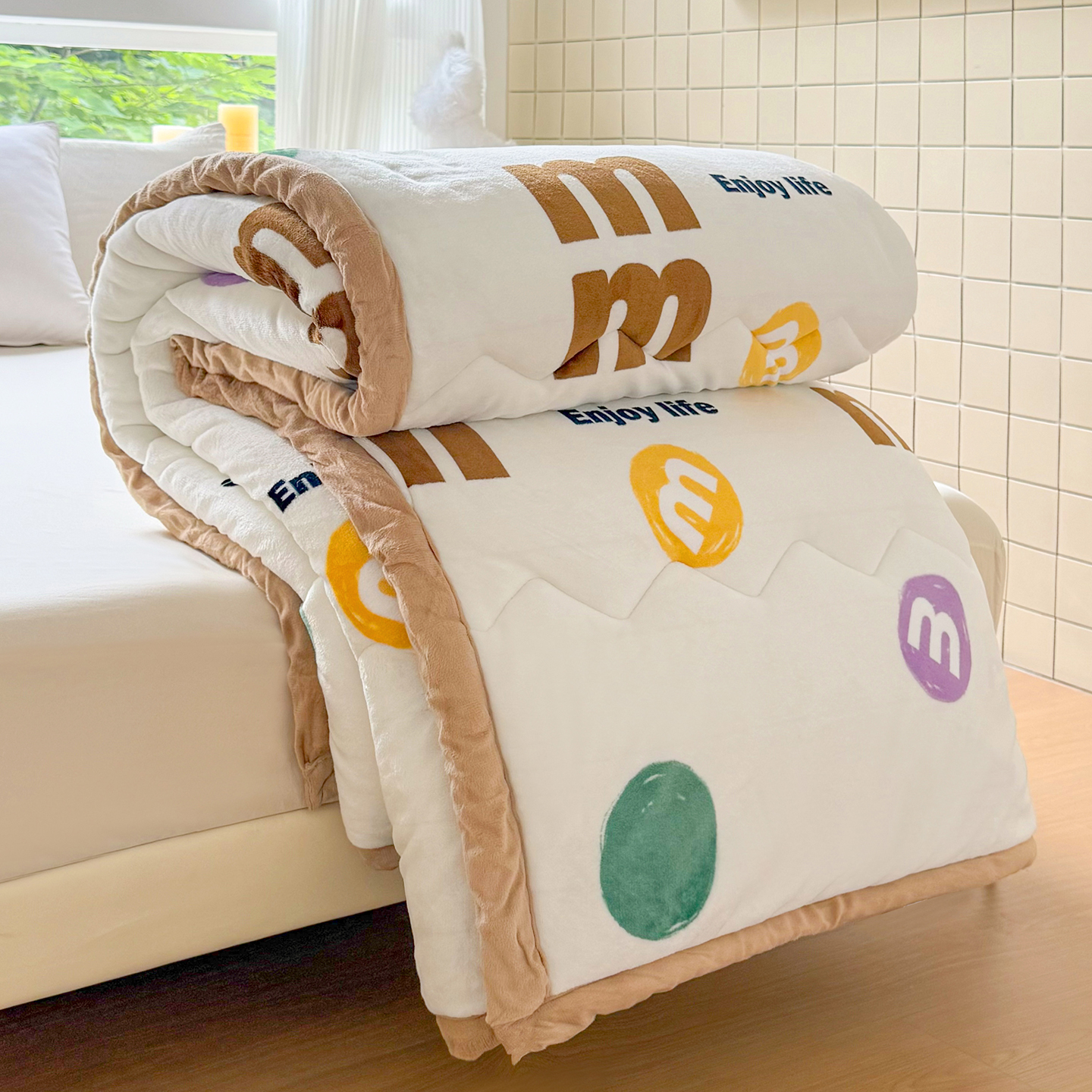 2025新款印花双面绒被M豆秋冬被L