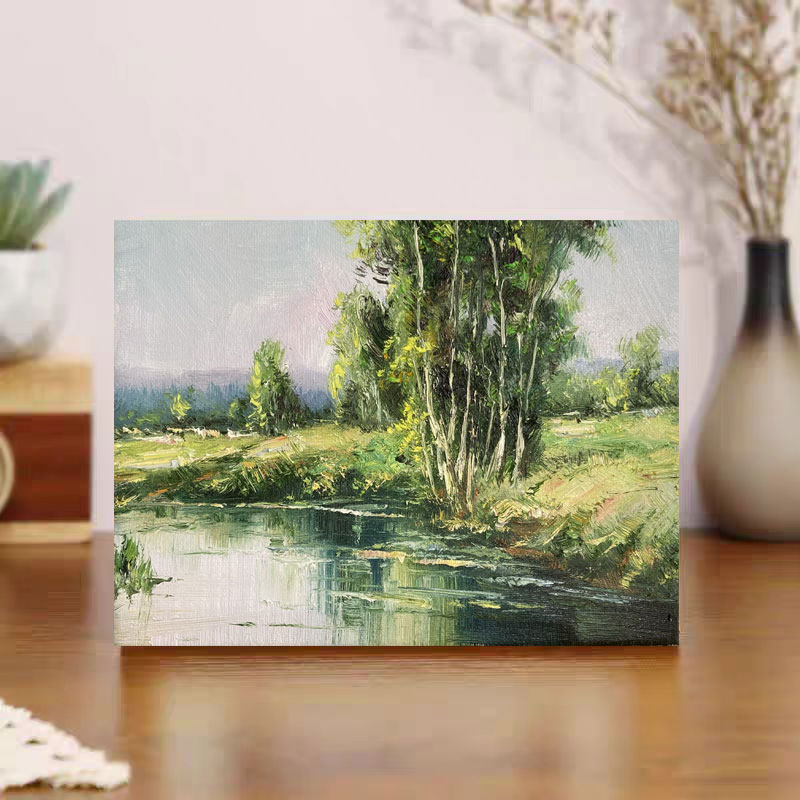 《溪边绿意》 20*30含内框，刘春建手绘油画装饰画，客厅背景墙挂画