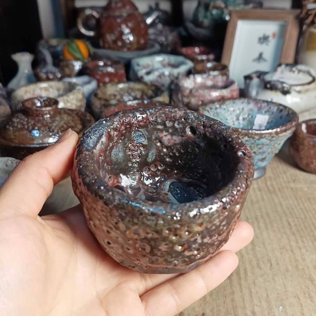 志野柴烧手捏主人杯