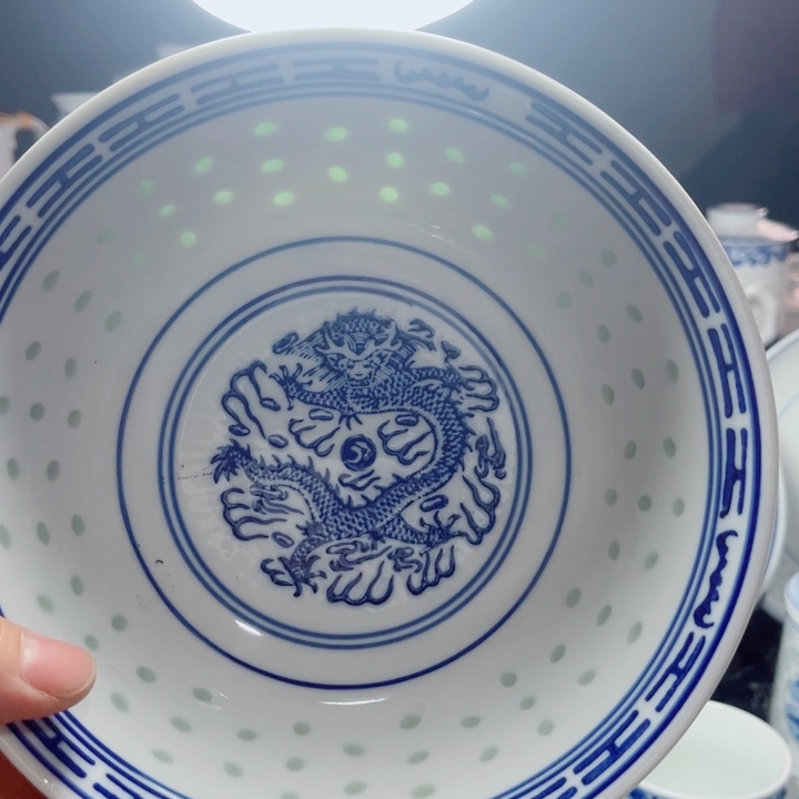 青花玲珑7寸面碗龙纹