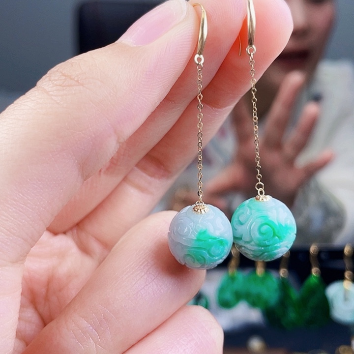 翡翠耳饰18K金镶嵌饰品