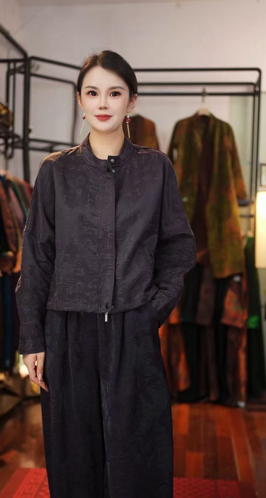 【甲骨文夹克】长袖女装立领新中式风厚款复古甲骨文夹克上衣