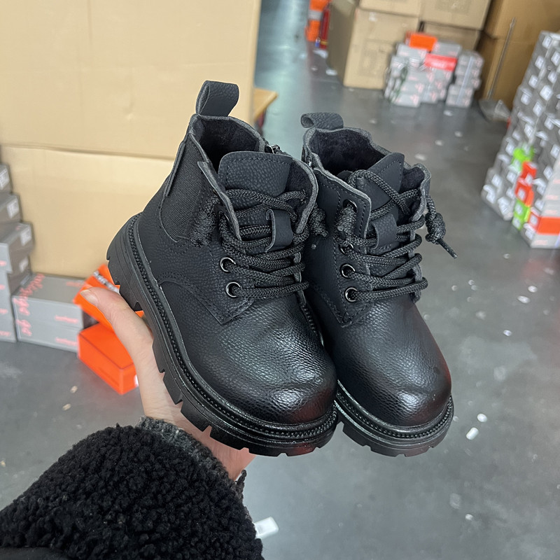 儿童加绒马丁靴女童皮鞋中大童加厚靴子