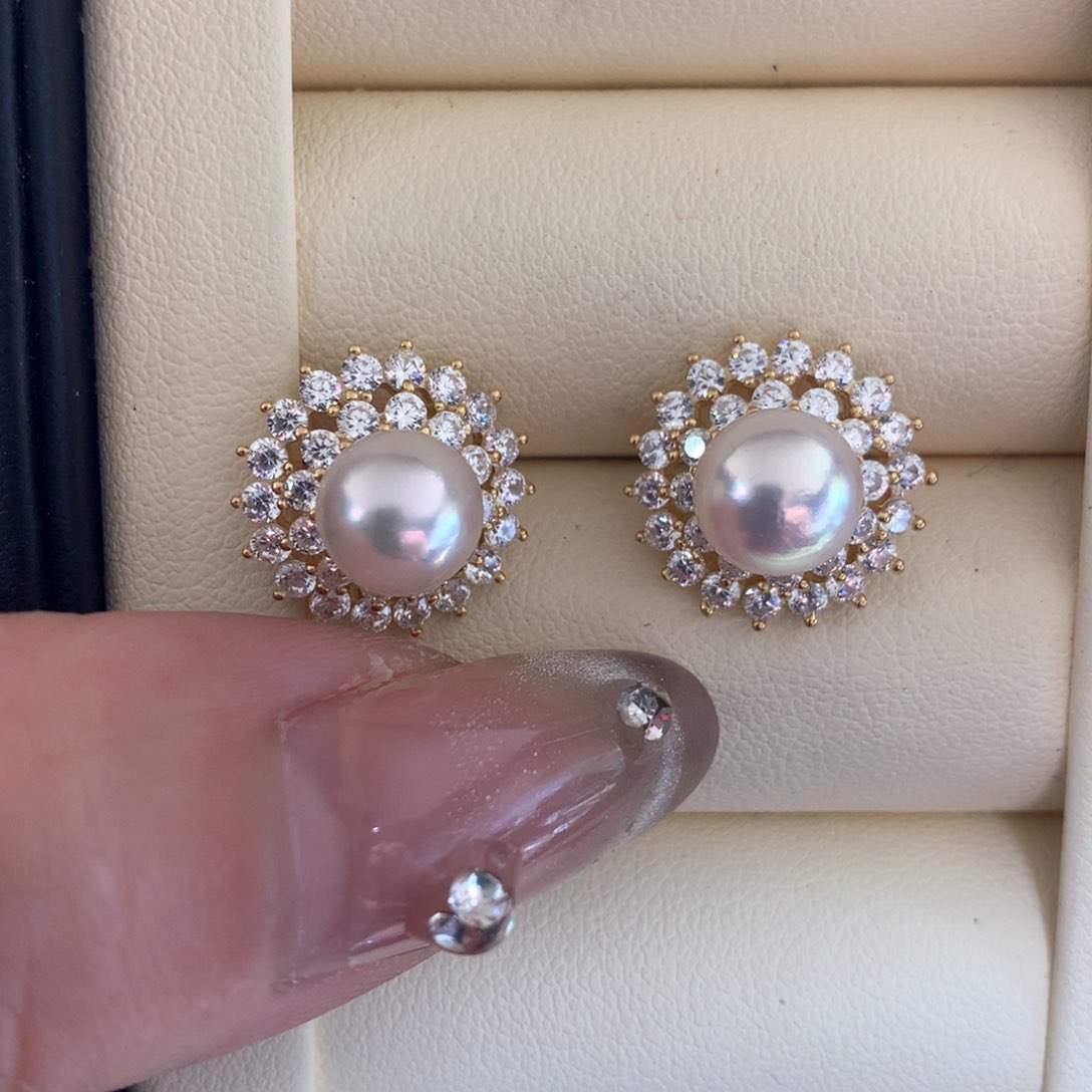 海水珍珠耳饰银S925镶嵌