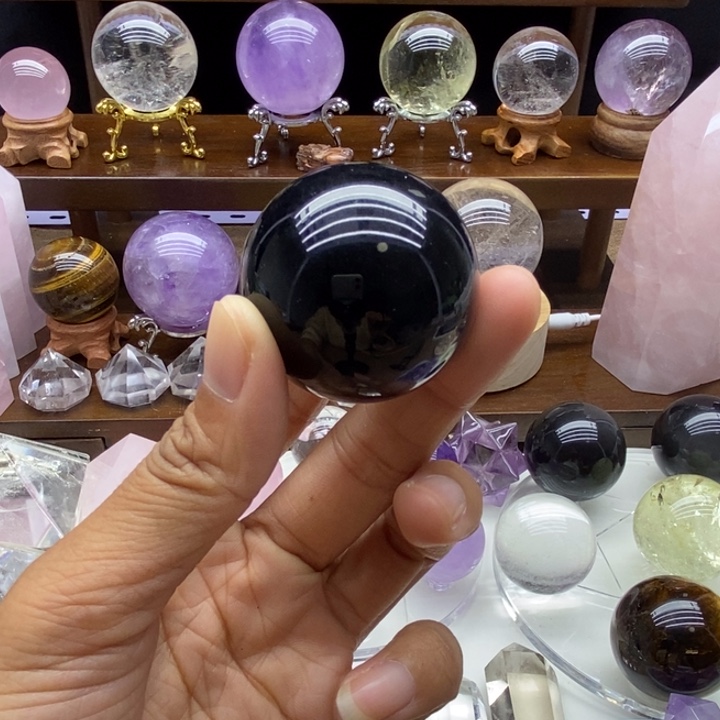 水晶摆件未镶嵌天然黑曜石球