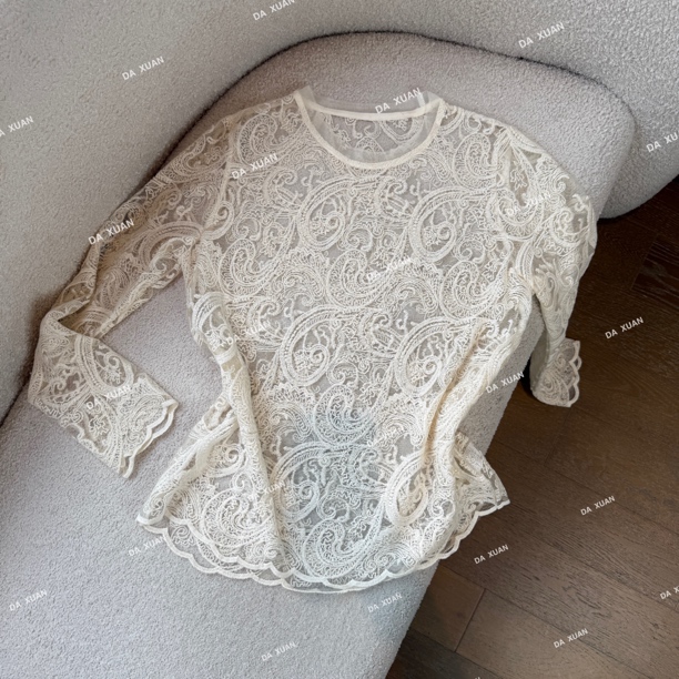 /D.X/秋冬新款『蕾丝梦』高级感法式轻奢钩花设计长袖叠搭强打底衫