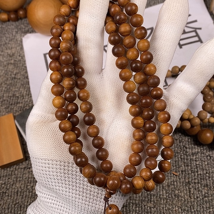 檀香木手串/手链老山檀香黑肉虎纹树心老料0.8/108沉水