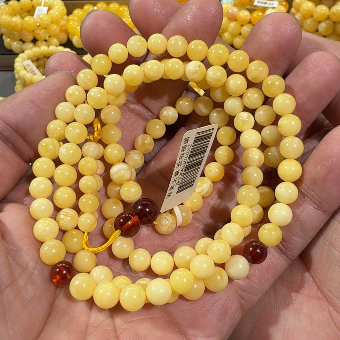 琥珀手链未镶嵌6.5m+蜜蜡佛珠20克