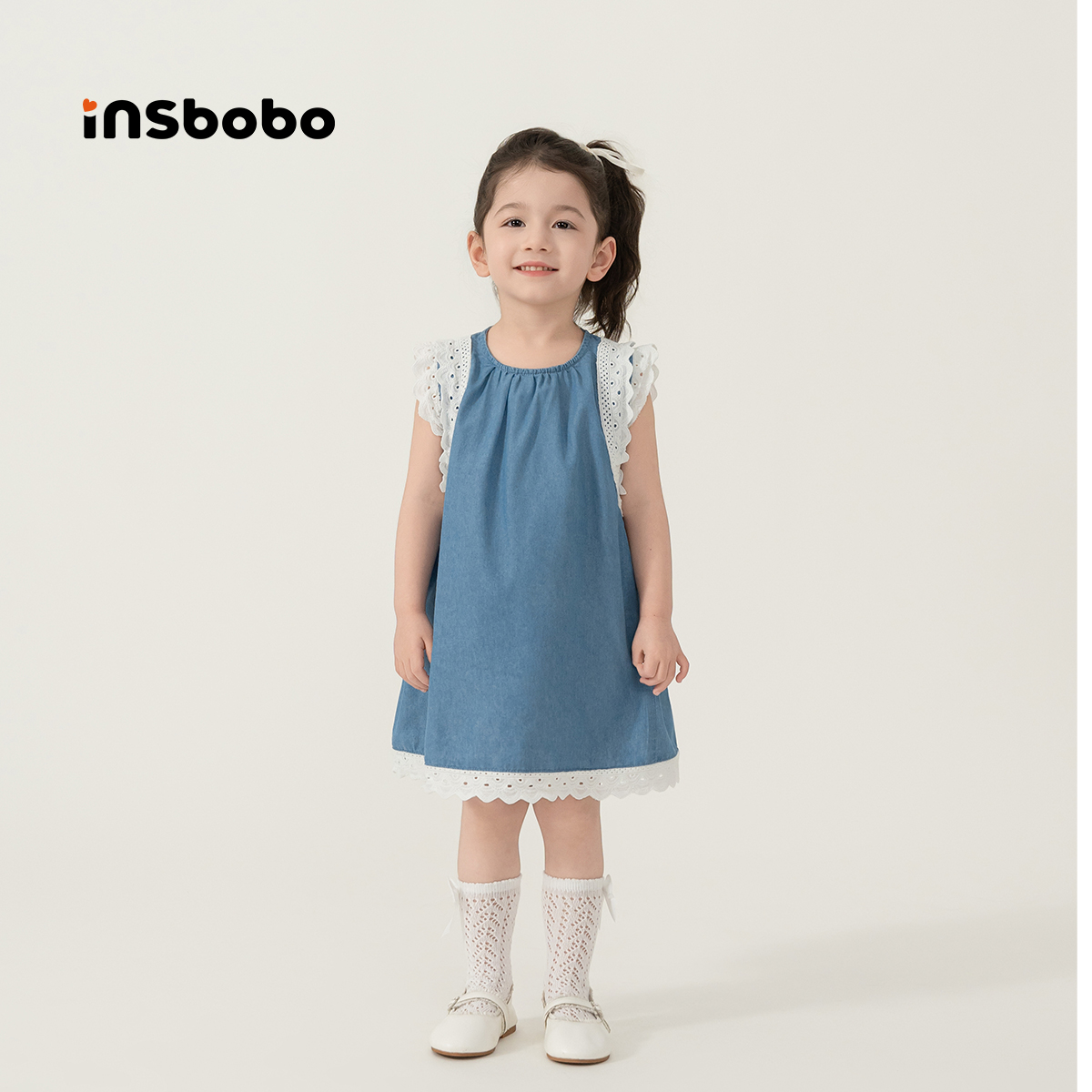 【专属】女宝夏季韩版牛仔裙女童洋气蕾丝拼接无袖背心裙XQ23299