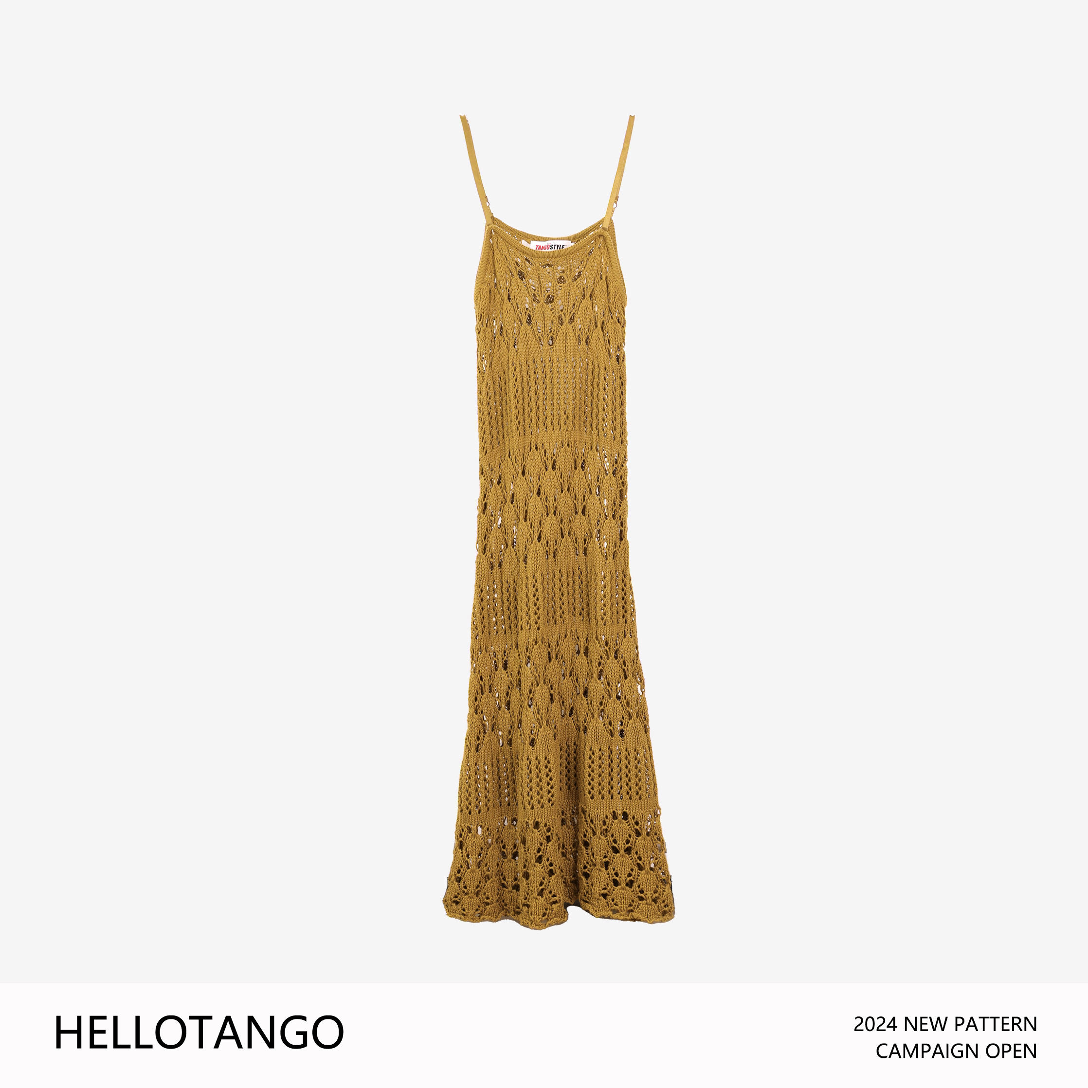 HELLOTANGO《浪漫小剧场》小众镂空吊带针织连衣裙罩衫8023#