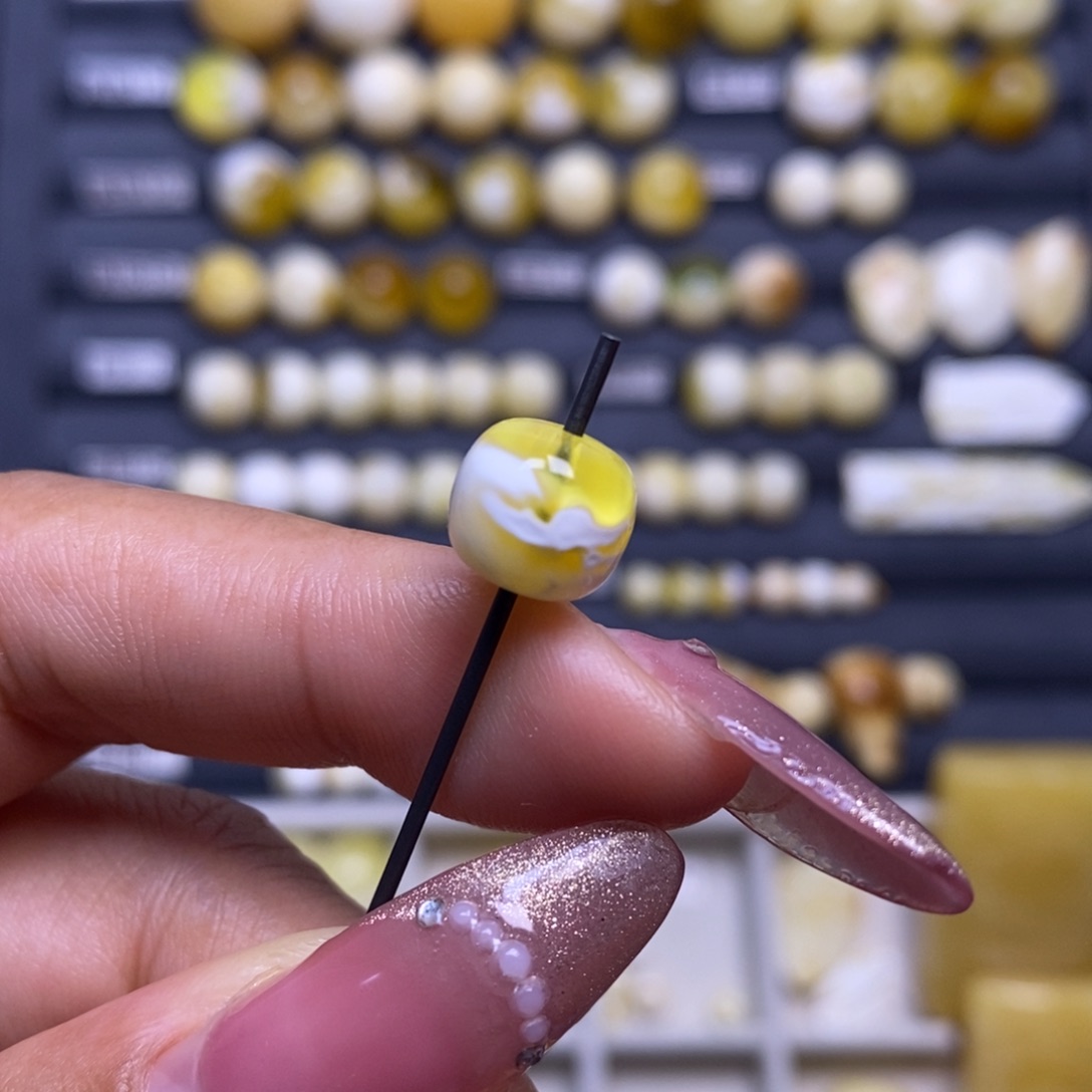 蜜蜡未镶嵌珠宝奇石漆白橘金溶洞妖花聚宝盆老型9.4*8.6mm