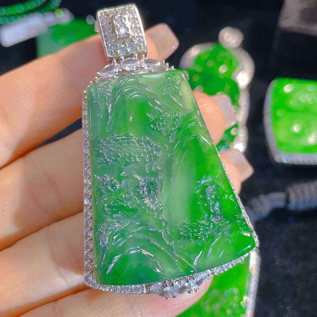 翡翠银S925镶嵌颈饰天然