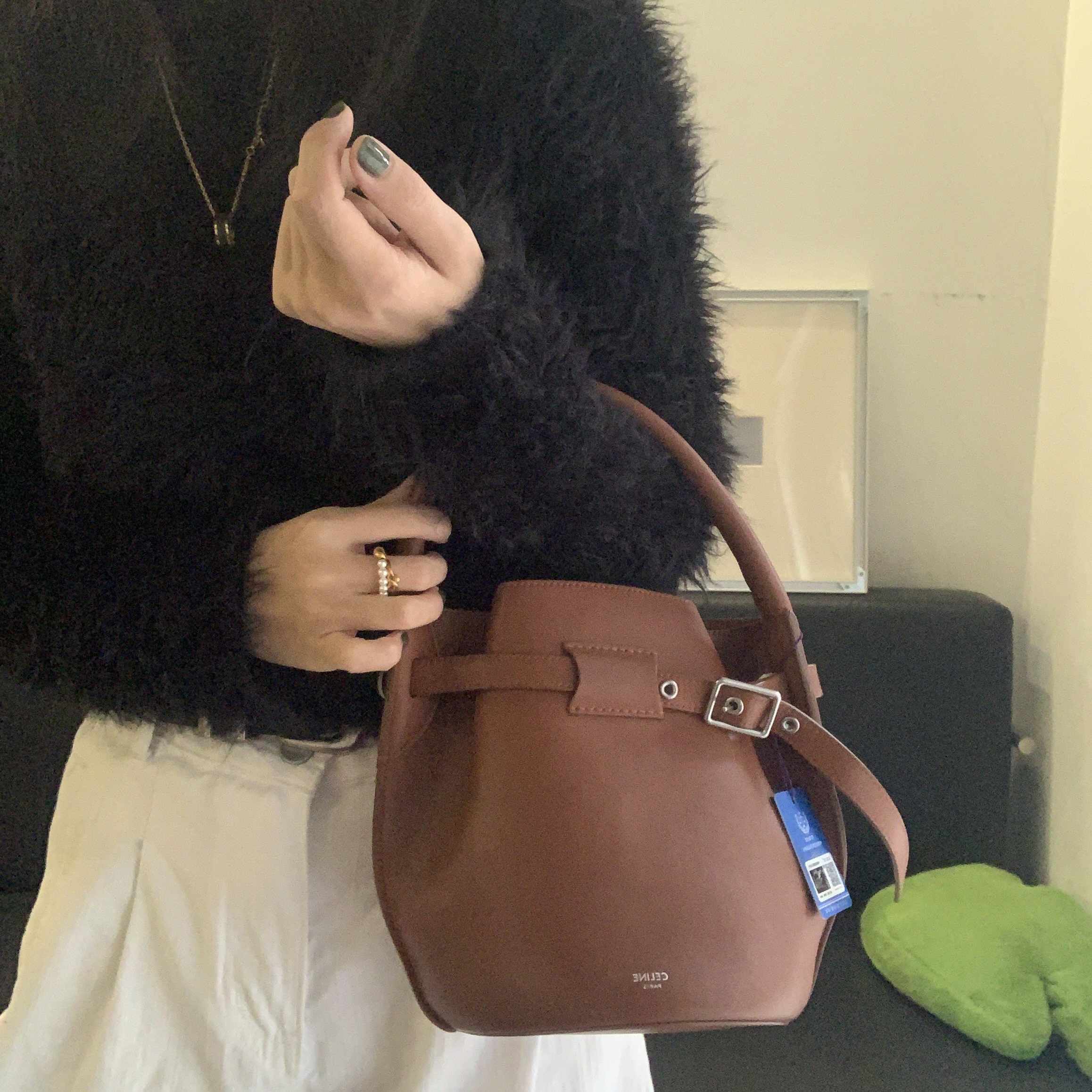 95新 Celine/思琳 7 棕色小号手提斜挎包有原肩带