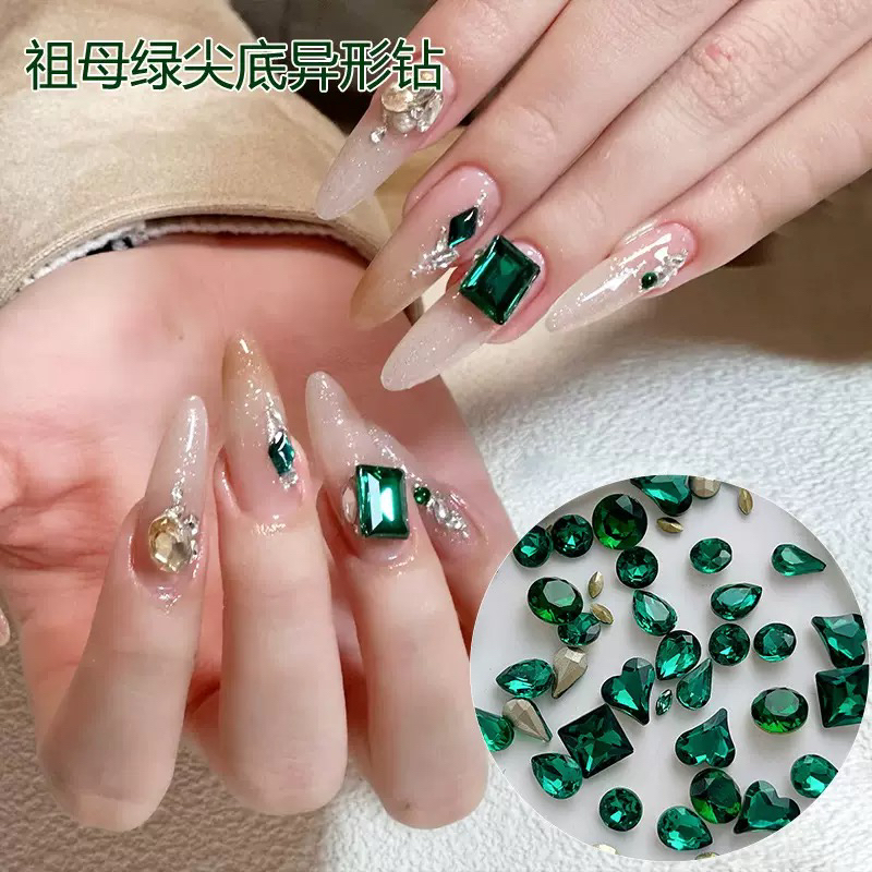 宫廷风圣诞风美甲钻祖母绿复古红异形钻熹妃回宫美甲饰品穿戴甲 