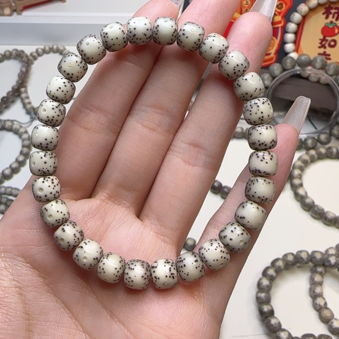 星月菩提手串石玉白冰贯穿留白8×7