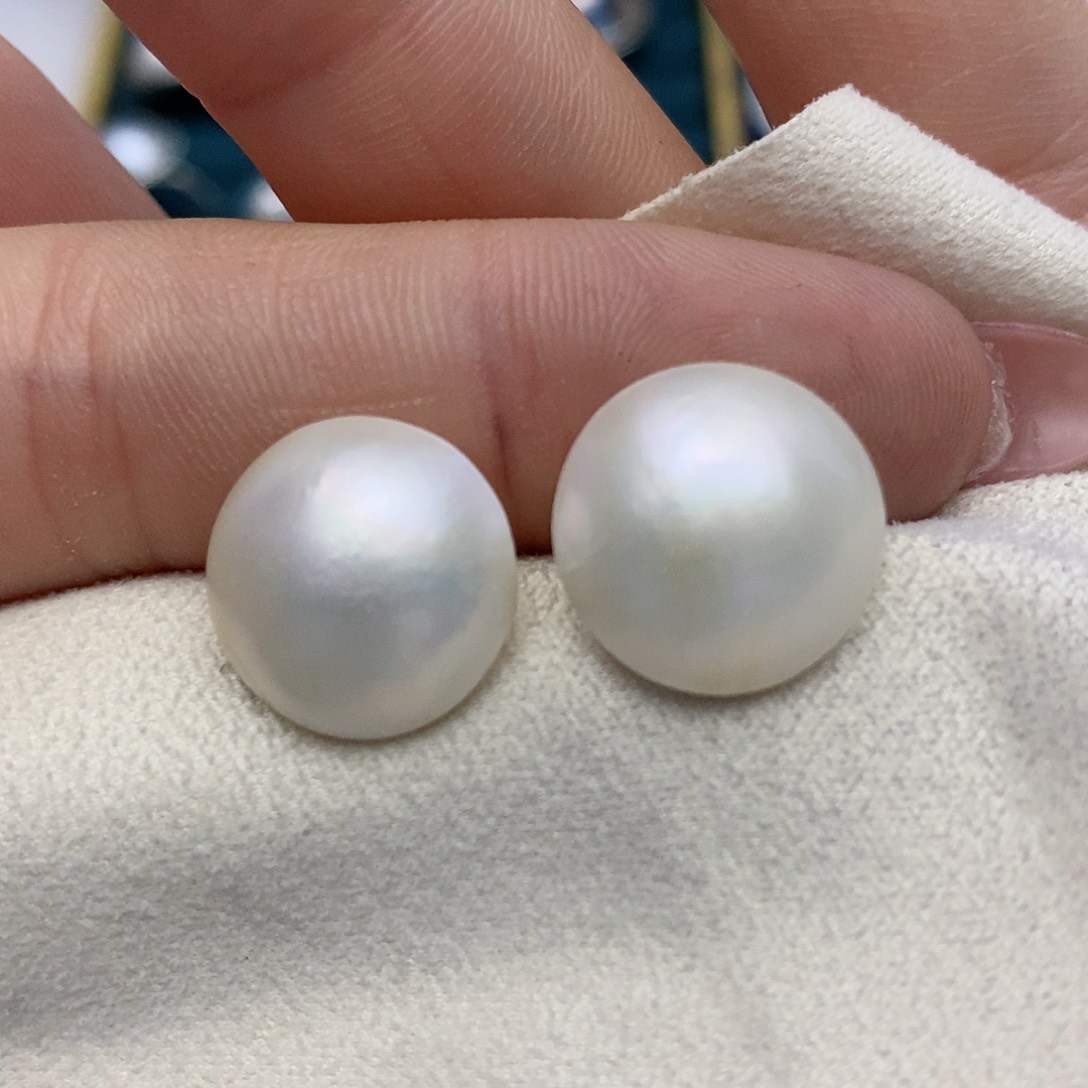 【闪购商品】拼合珍珠（马贝珠）耳饰银S925镶嵌14-15mm