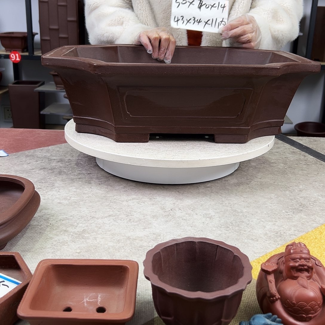 紫砂花盆内长43，内宽34，内深11