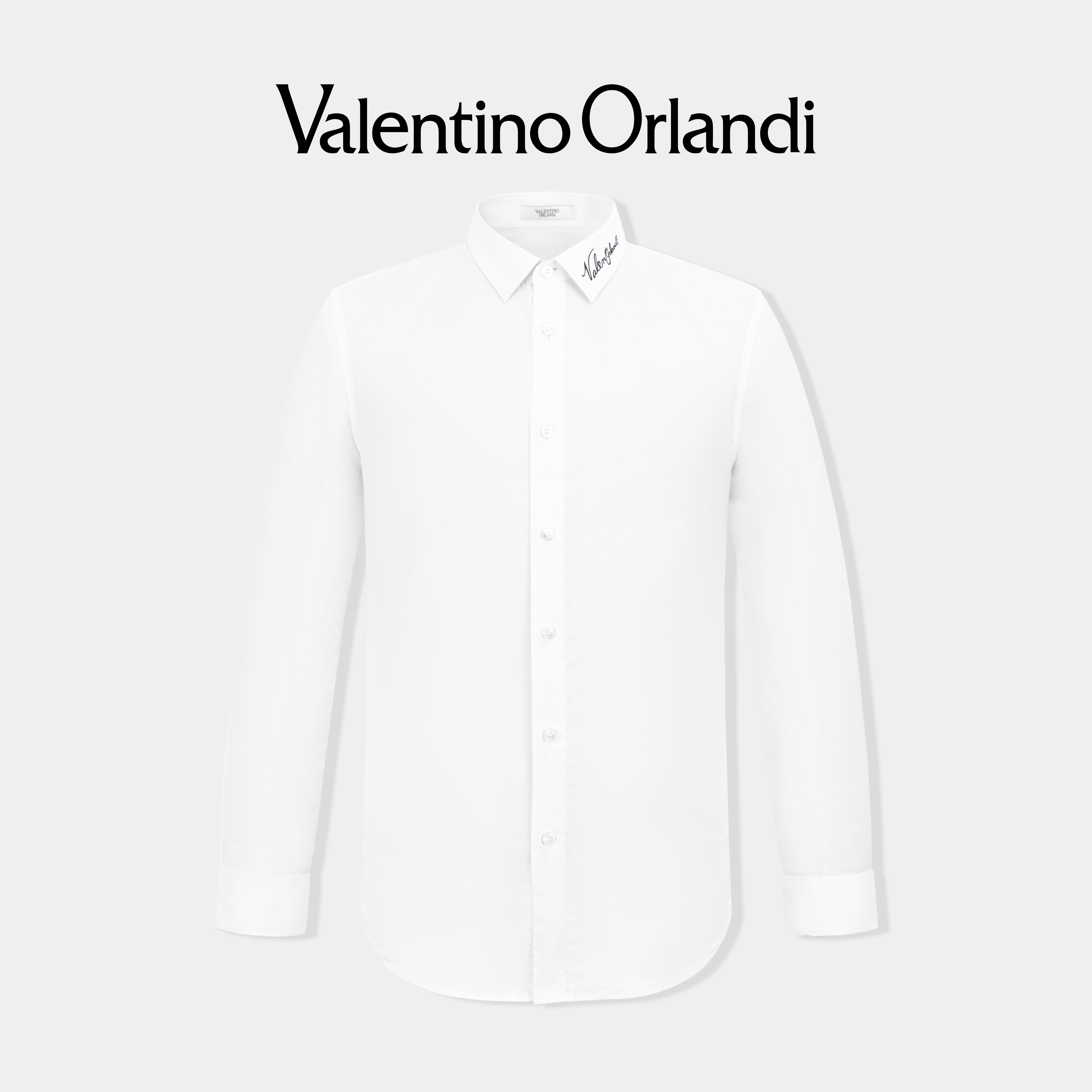 Valentino orlandi男士春秋A版时尚简约商务字母刺绣领标长袖衬衫
