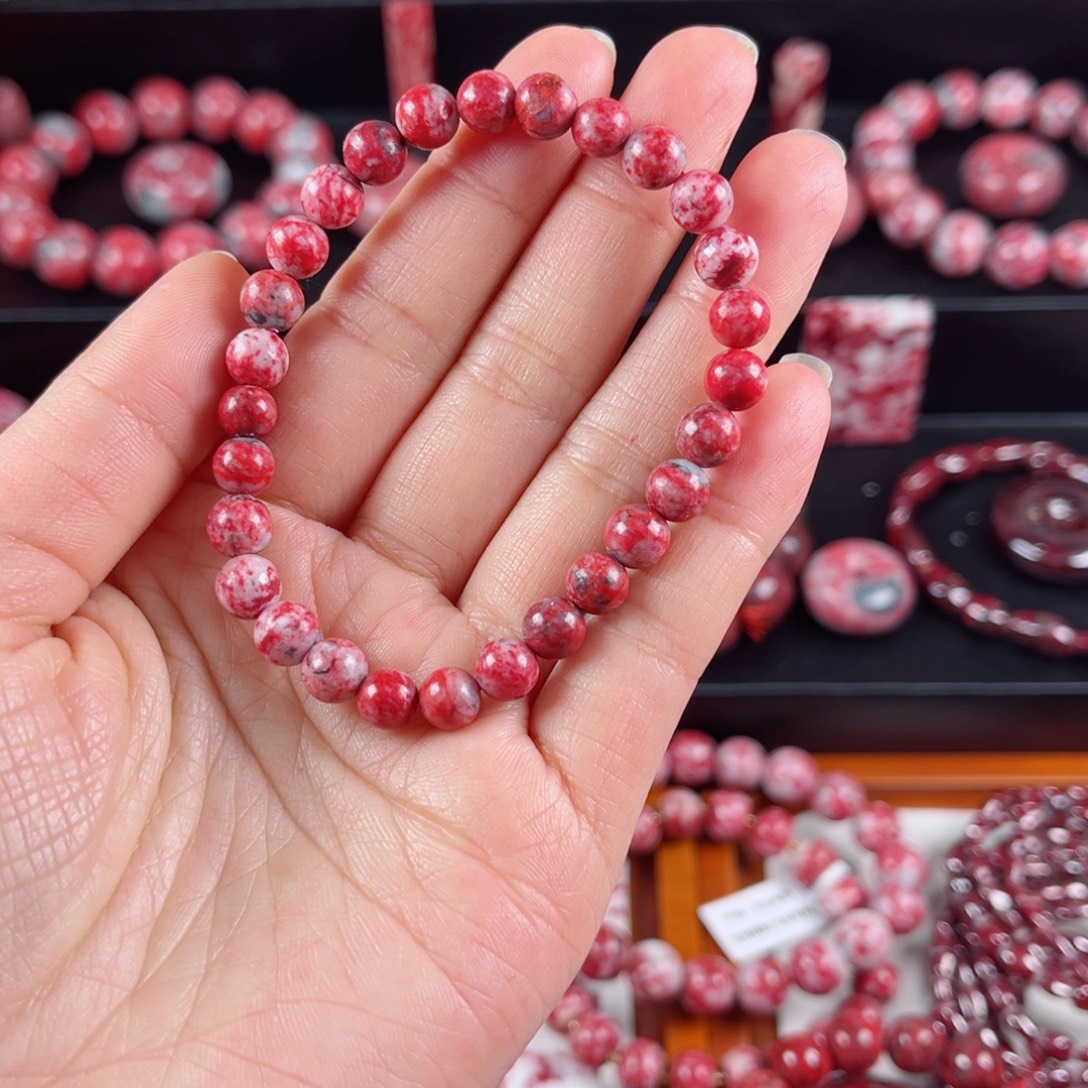 天然辰砂原石手串卡6+