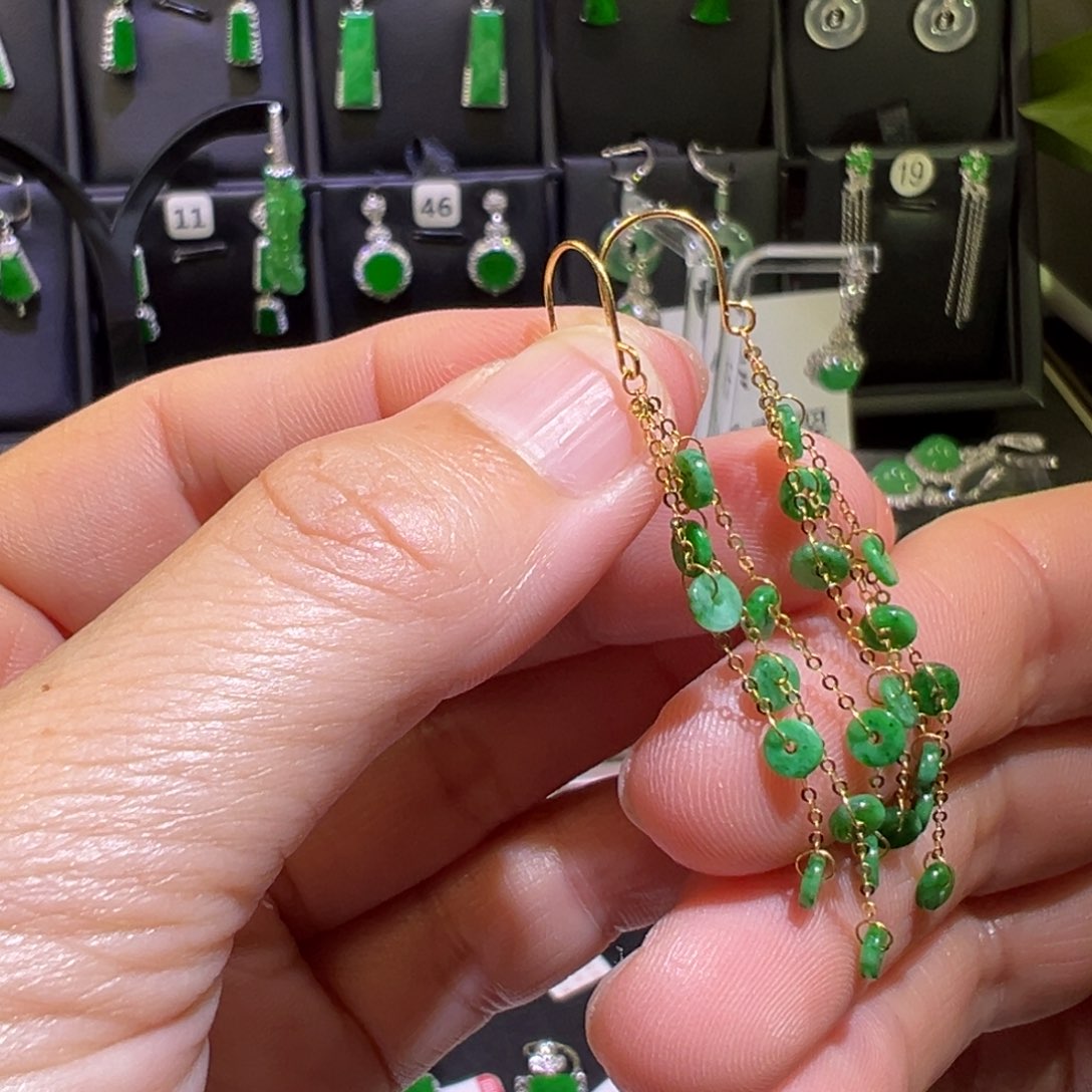 翡翠18K金镶嵌颈饰耳环