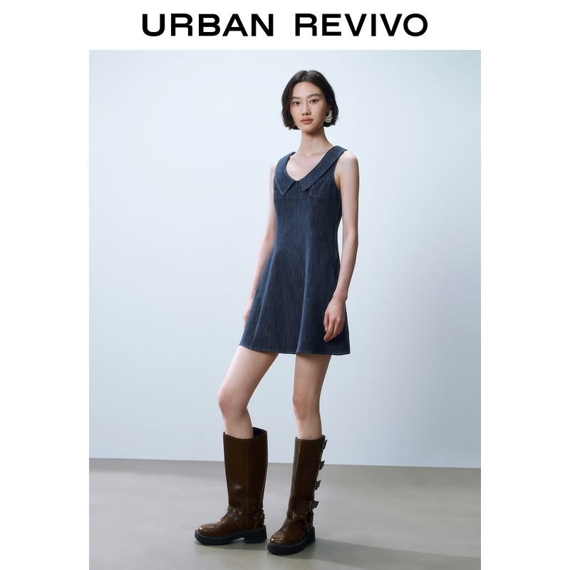 UR2025夏季新款女装学院风休闲无袖蓝色牛仔连衣裙UYY850163