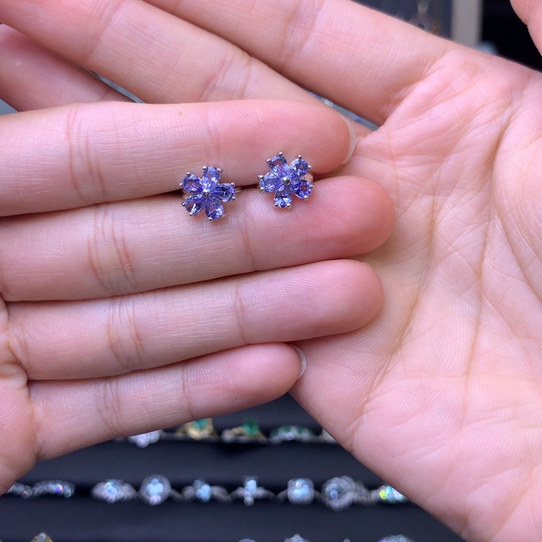 坦桑石耳饰银S925镶嵌