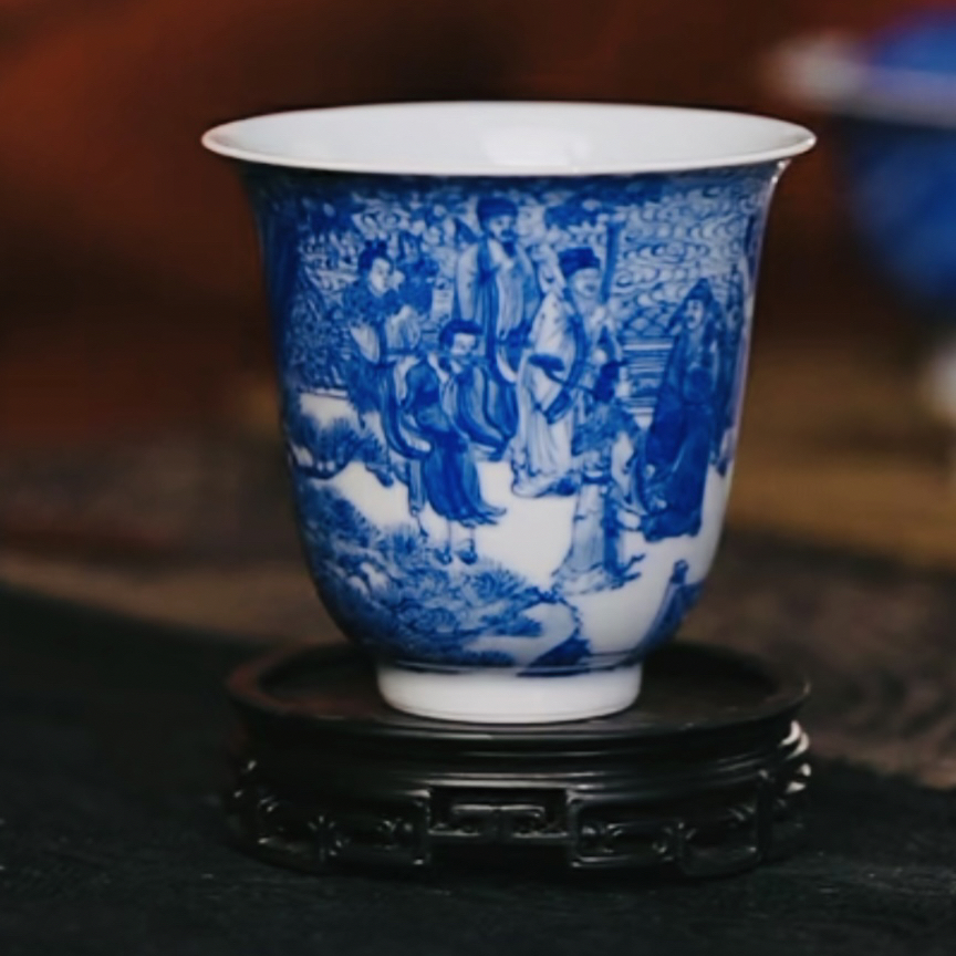 【黄老邪真选】觉山隐窑｜青花重工八仙祝寿亭台楼阁高铃铛杯茶杯