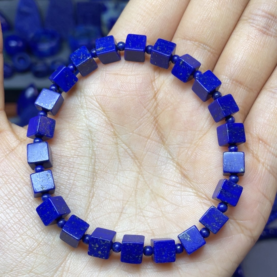 青金石未镶嵌6mm方糖手串