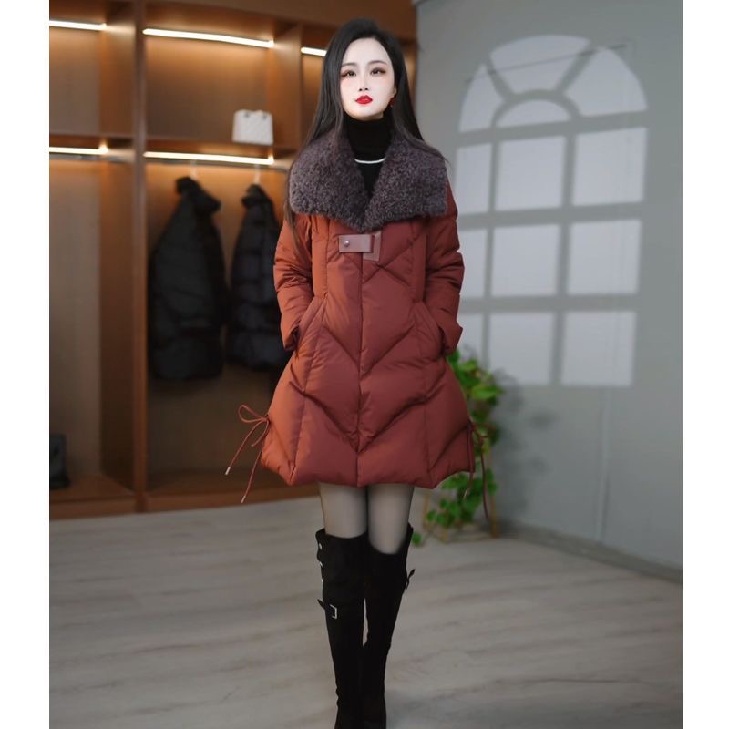 香依2025冬季新款轻奢羽绒服女中长款加厚保暖收腰显瘦白鸭绒外套