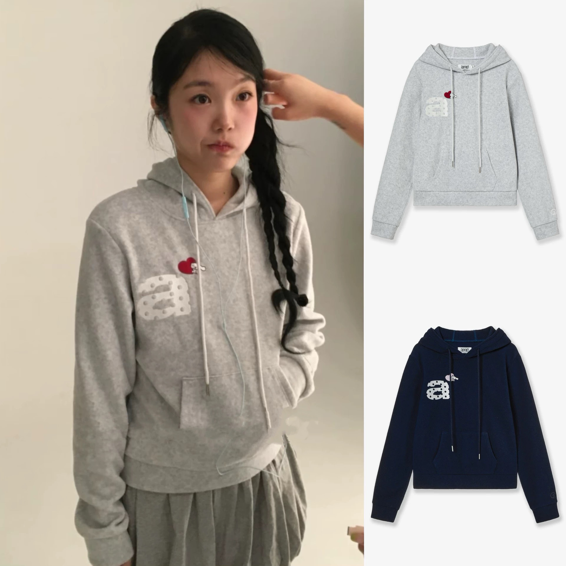 YD-韩系！ae玉桂狗联名25秋冬加绒加厚连帽休闲卫衣女上衣