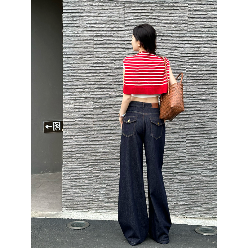 丹宁原牛阔腿牛仔裤女2025年秋季新款高腰百搭宽松大裤脚拖地长裤