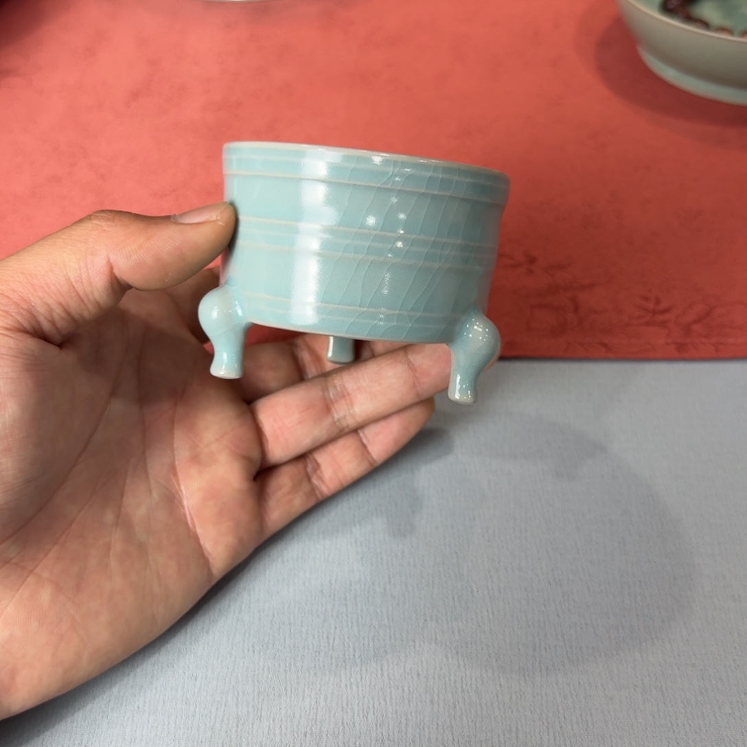 陶摆件全手工三足杯