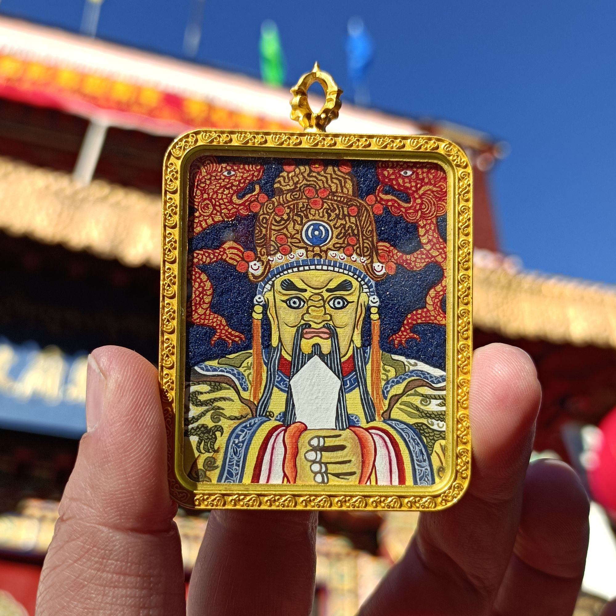 【五爷】手绘唐卡广济龙王菩萨 吉祥吊坠 守护 拉萨直发  定制