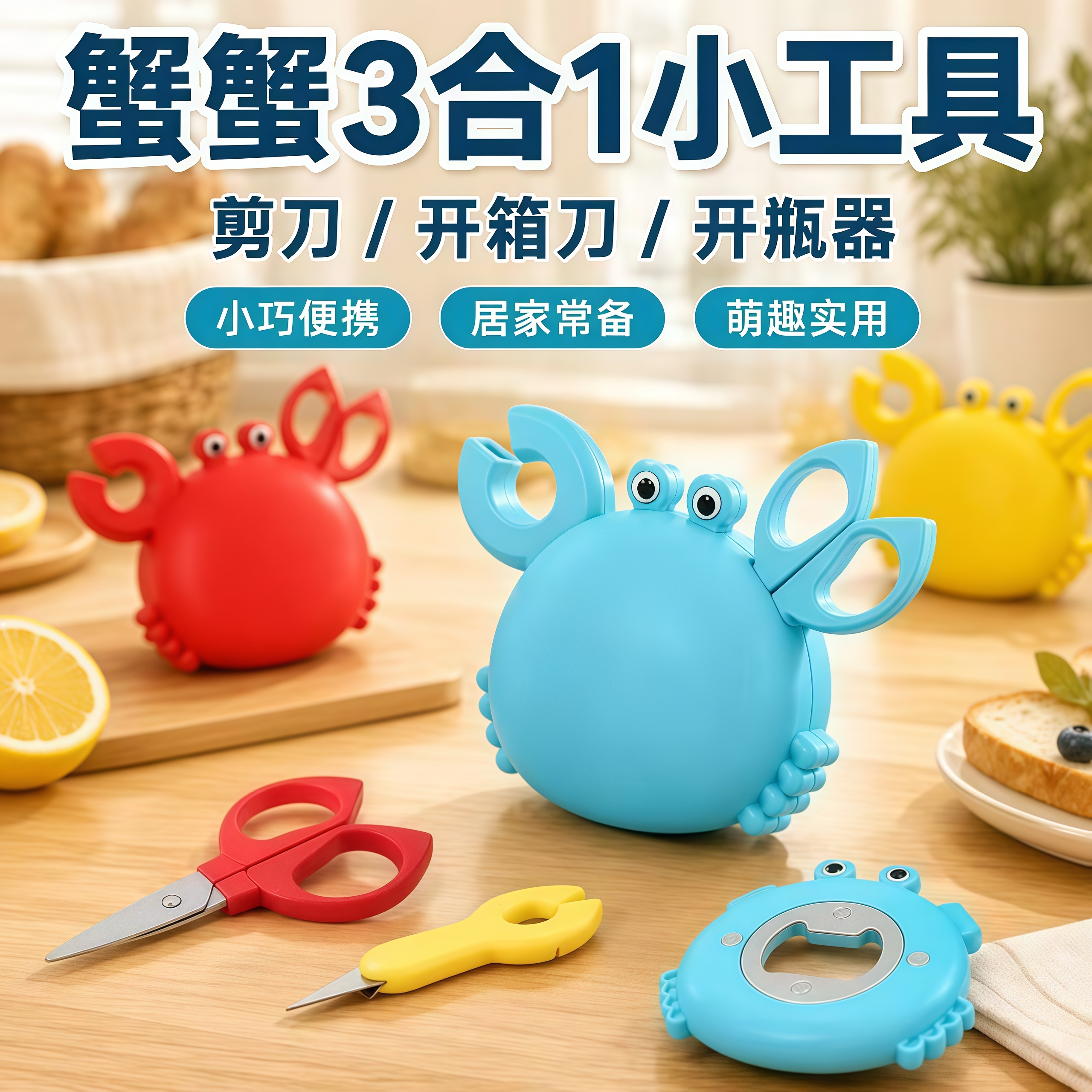 多功能螃蟹磁吸开瓶器冰箱贴创意便携啤酒起盖器迷你快递开箱刀 图片 1