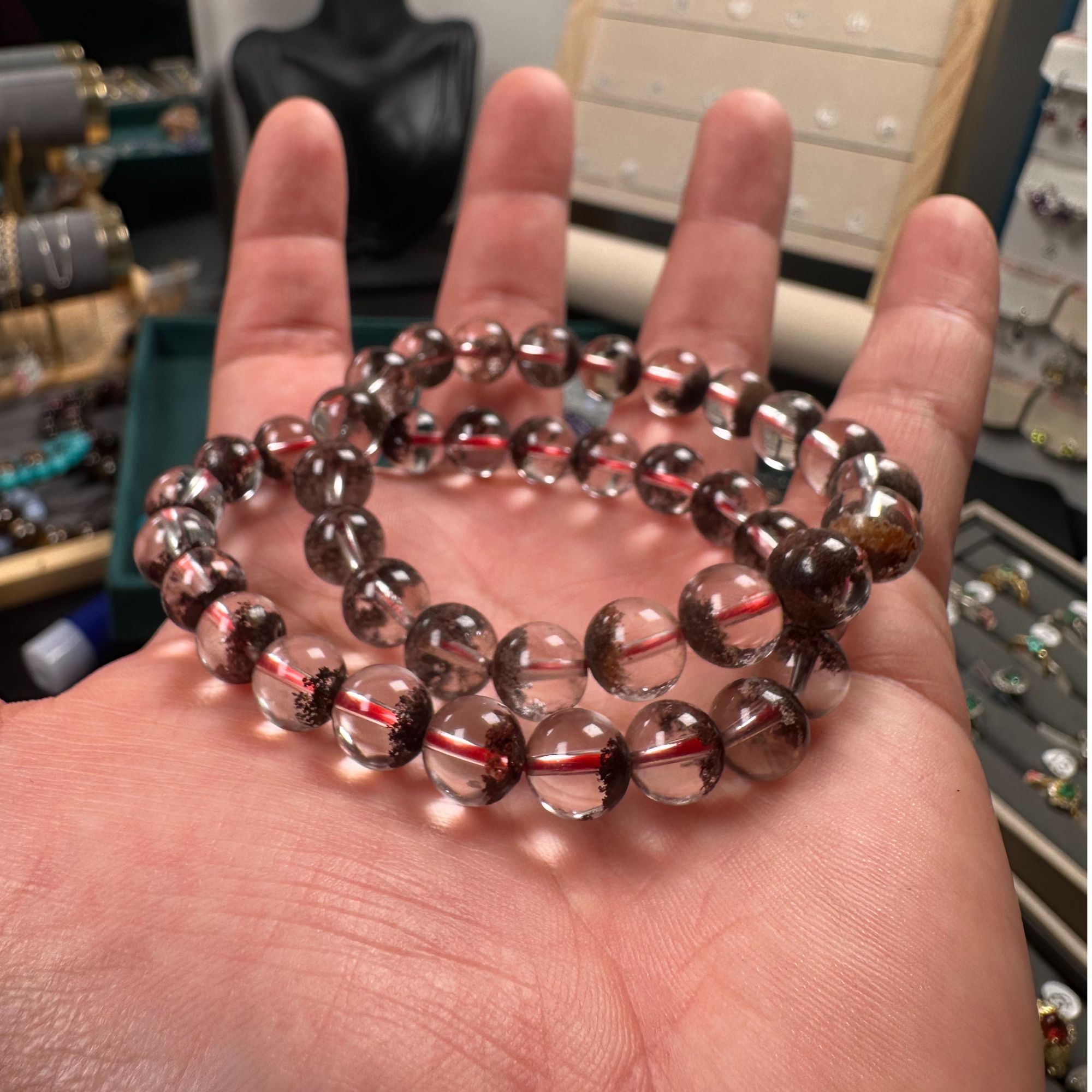7A蛇年天然红幽灵水晶手串7mm+