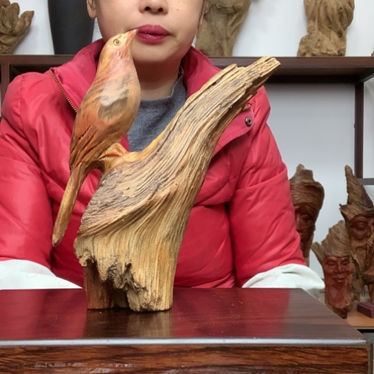 用***1木琥珀木小鸟摆件