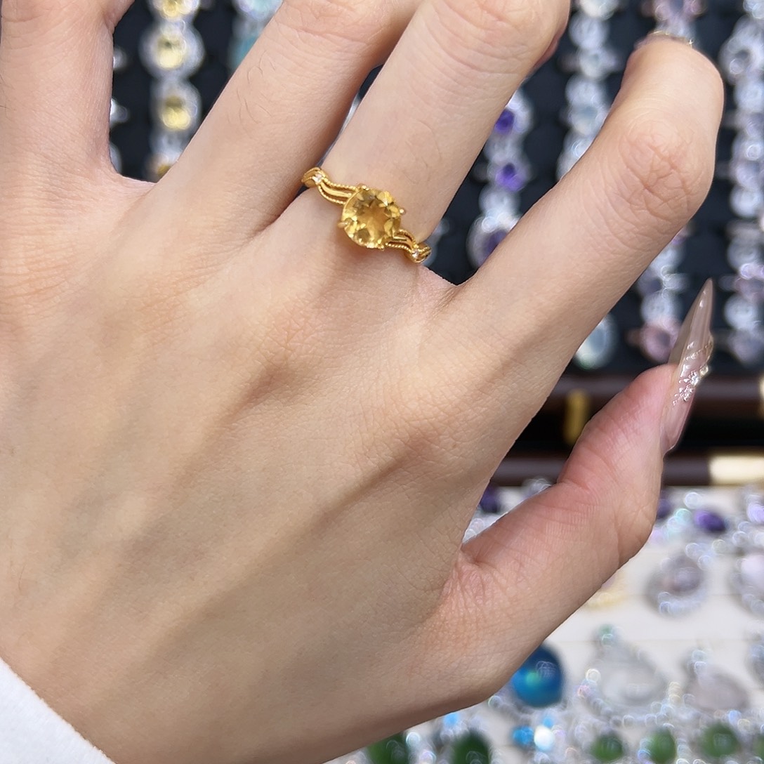戒指银S925镀金镶嵌黄晶