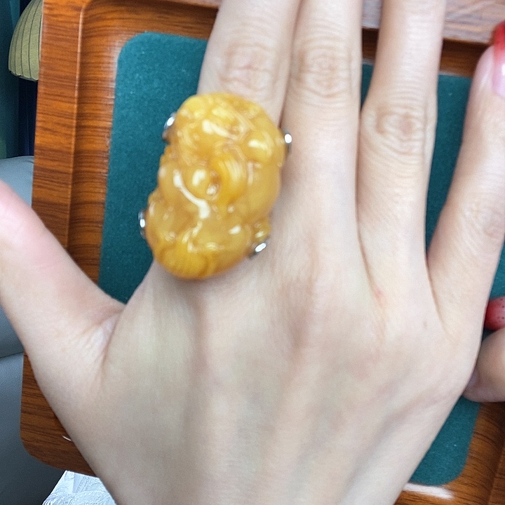 蜜蜡戒指银S925镶嵌戒指